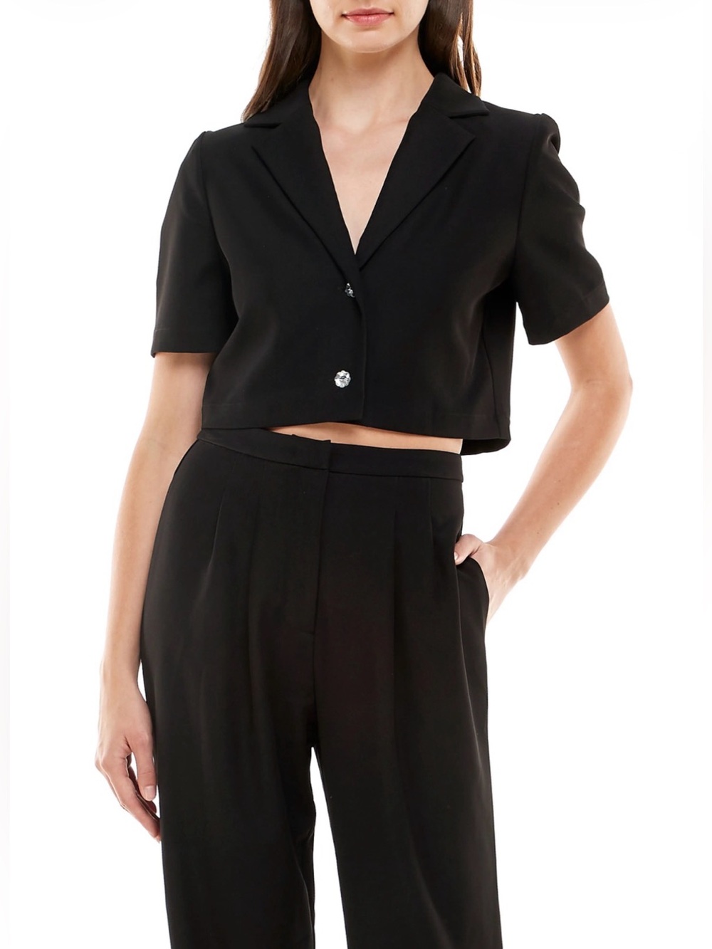 WAYF Roxbury Crystal Button Crop Shirt